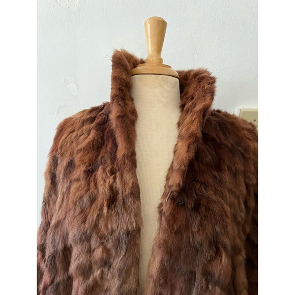 Vintage muskrat mink fox fur herringbone pattern soft brown cape overcoat - Picture 10 of 16